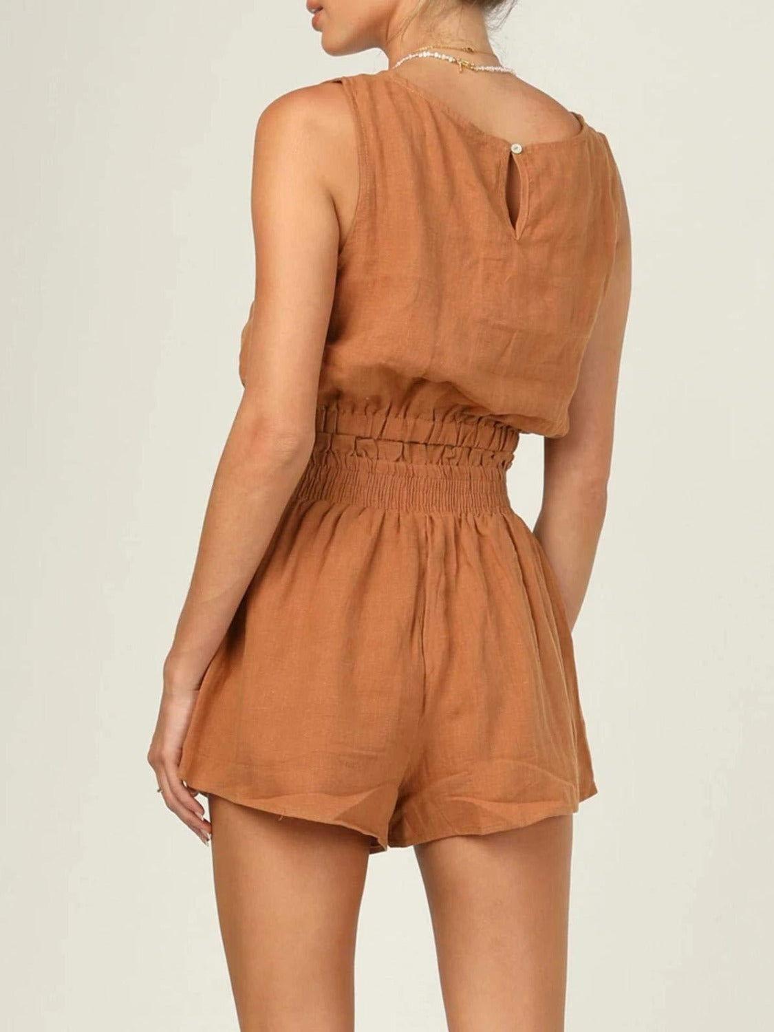 Round Neck Sleeveless Top and Shorts Set - Clothes For Her Online Store
