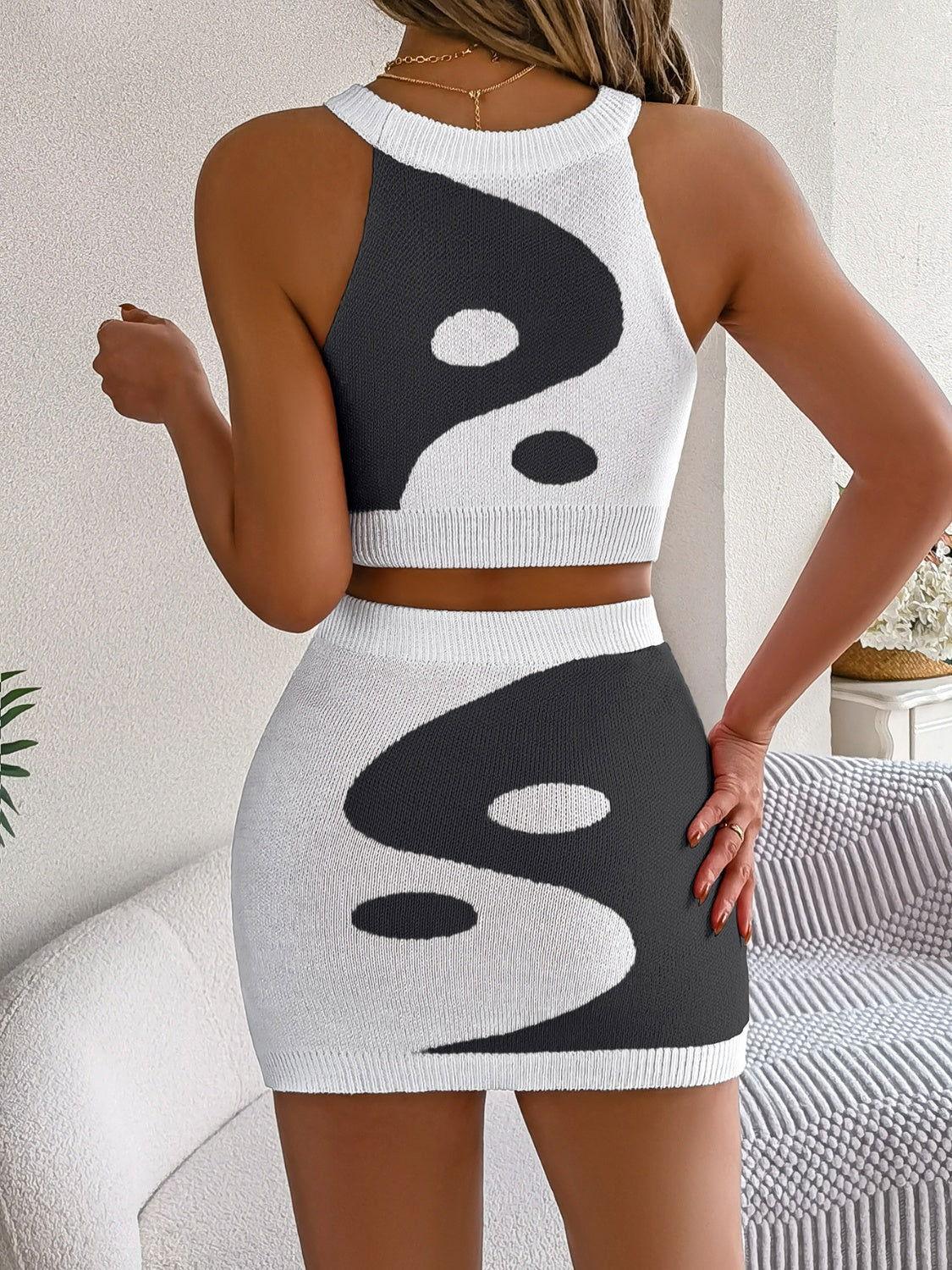 Round Neck Sleeveless Top and Skirt Knit Set - Clothes For Her Online Store