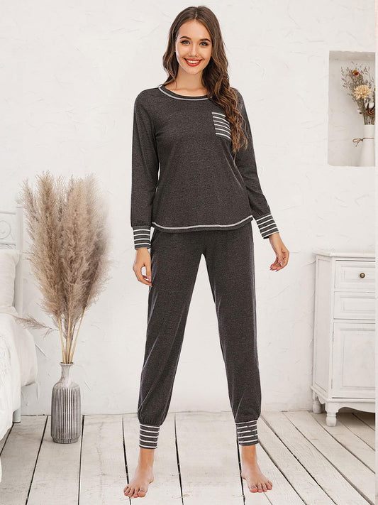 Round Neck Top and Pants Lounge Set - Clothes For Her Online Store