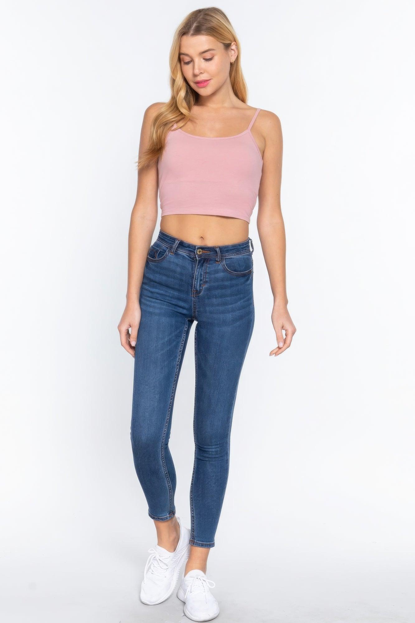 Round Neck W/removable Bra Cup Cotton Spandex Bra Top - Clothes For Her Online Store