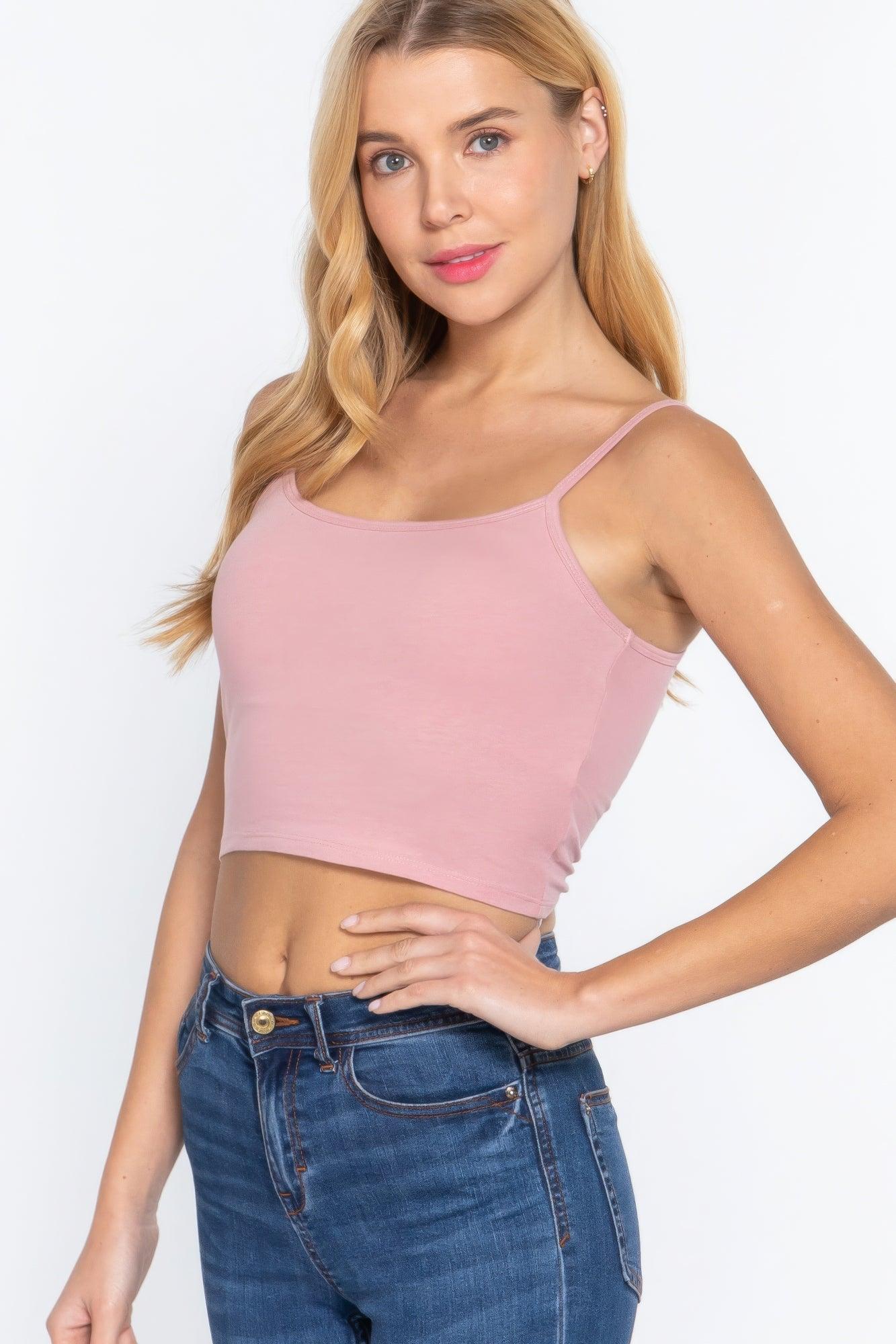 Round Neck W/removable Bra Cup Cotton Spandex Bra Top - Clothes For Her Online Store