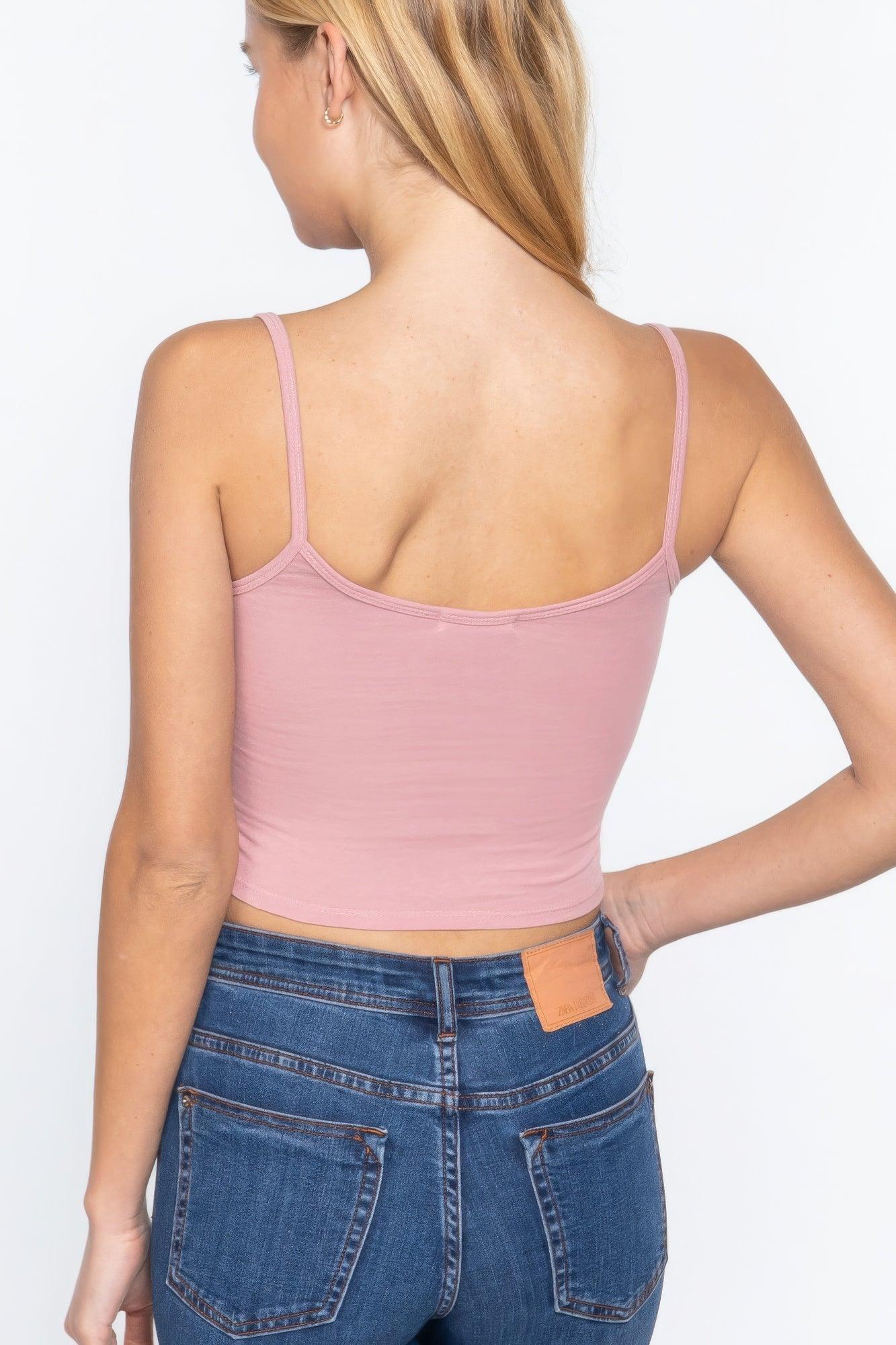 Round Neck W/removable Bra Cup Cotton Spandex Bra Top - Clothes For Her Online Store