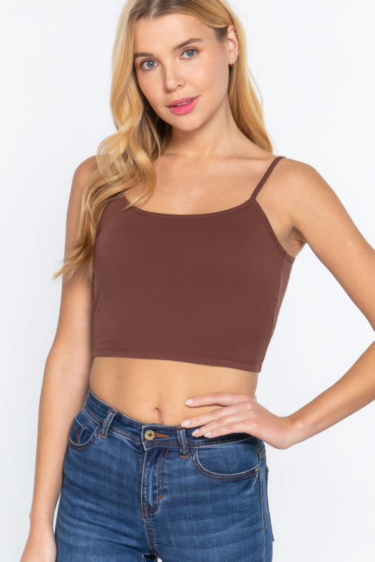 Round Neck W/removable Bra Cup Cotton Spandex Bra Top - Clothes For Her Online Store