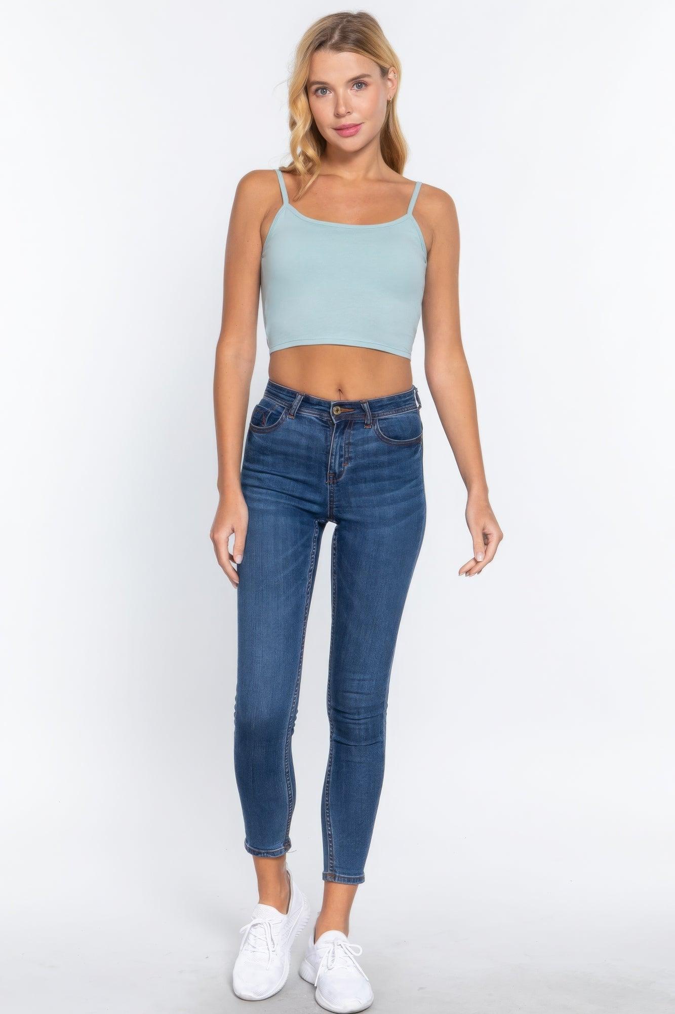Round Neck W/removable Bra Cup Cotton Spandex Bra Top - Clothes For Her Online Store