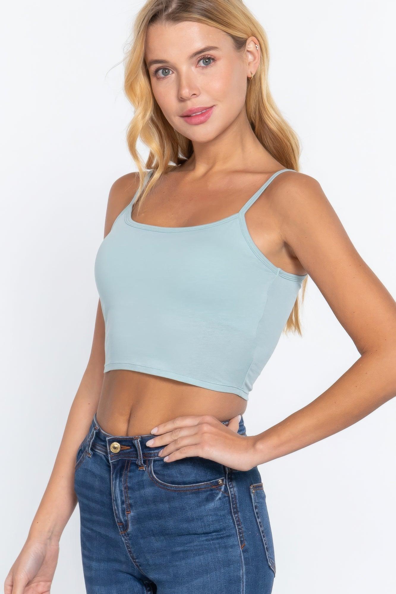 Round Neck W/removable Bra Cup Cotton Spandex Bra Top - Clothes For Her Online Store