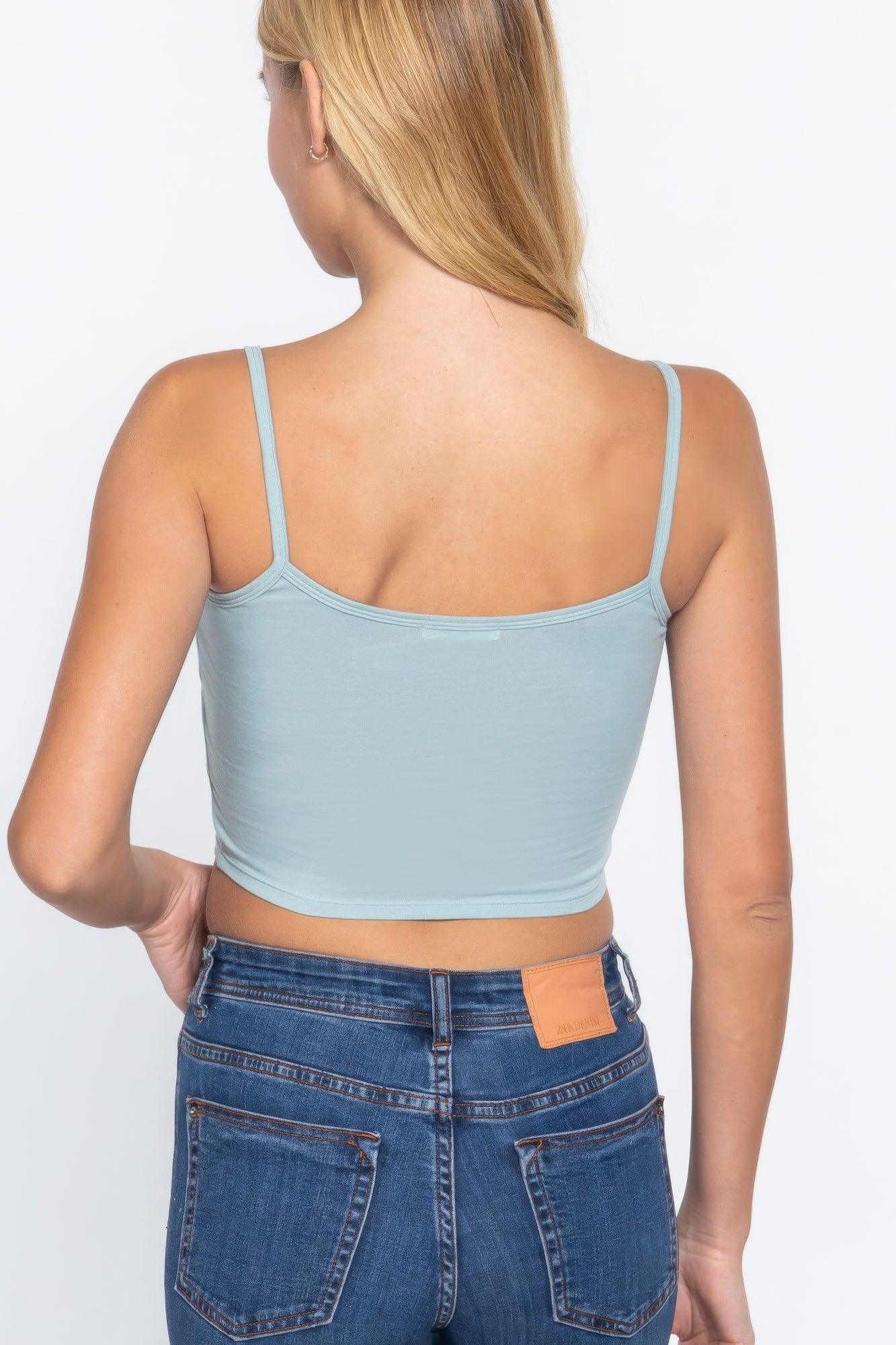 Round Neck W/removable Bra Cup Cotton Spandex Bra Top - Clothes For Her Online Store