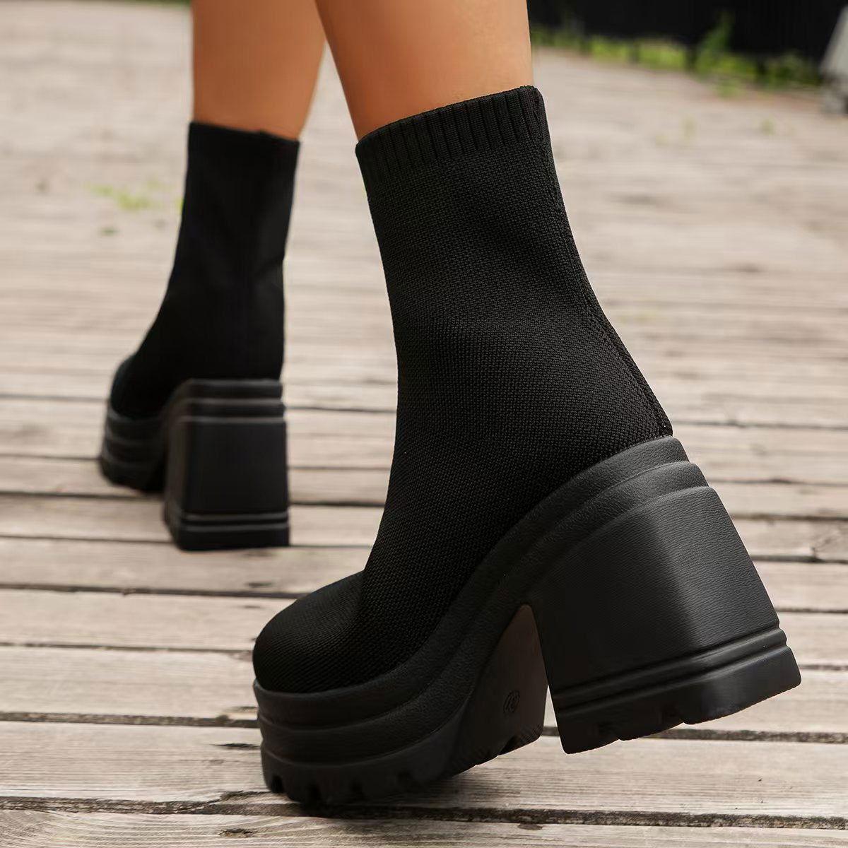 Round Toe Block Heel Boots - Clothes For Her Online Store