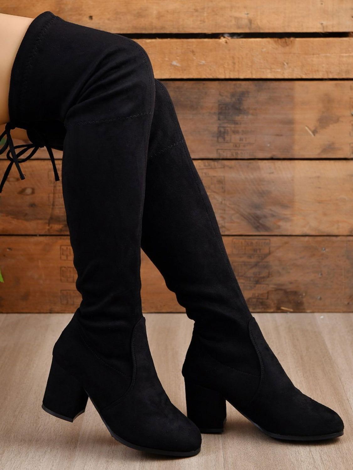 Round Toe Block Heel Boots - Clothes For Her Online Store