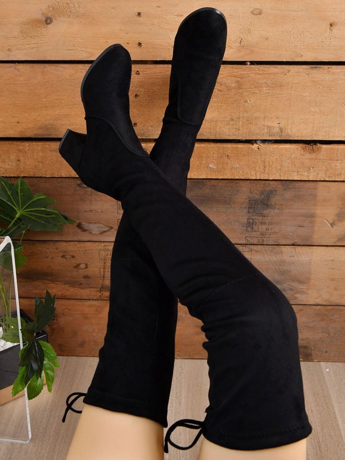 Round Toe Block Heel Boots - Clothes For Her Online Store