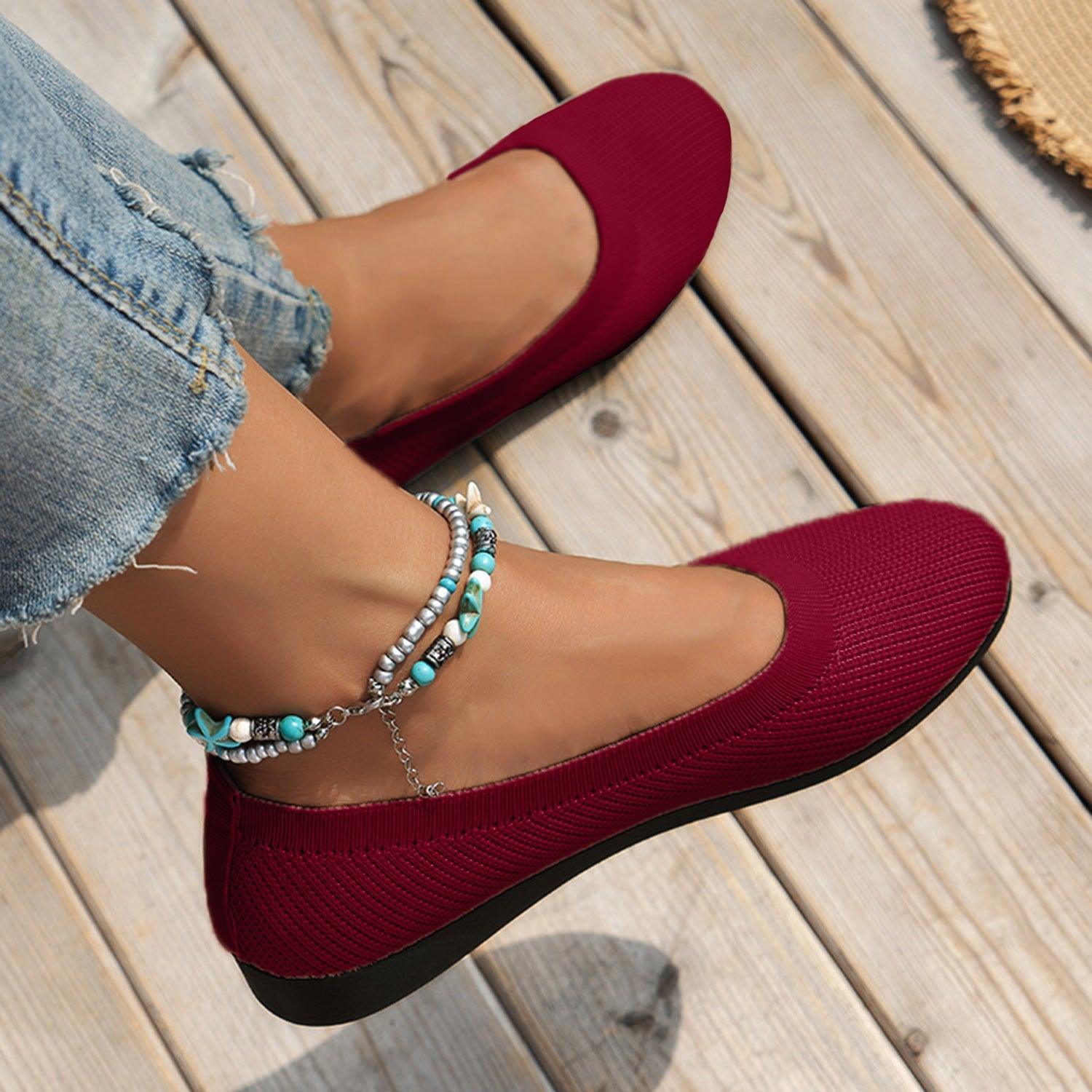 Round Toe Knit Ballet Flats - Clothes For Her Online Store