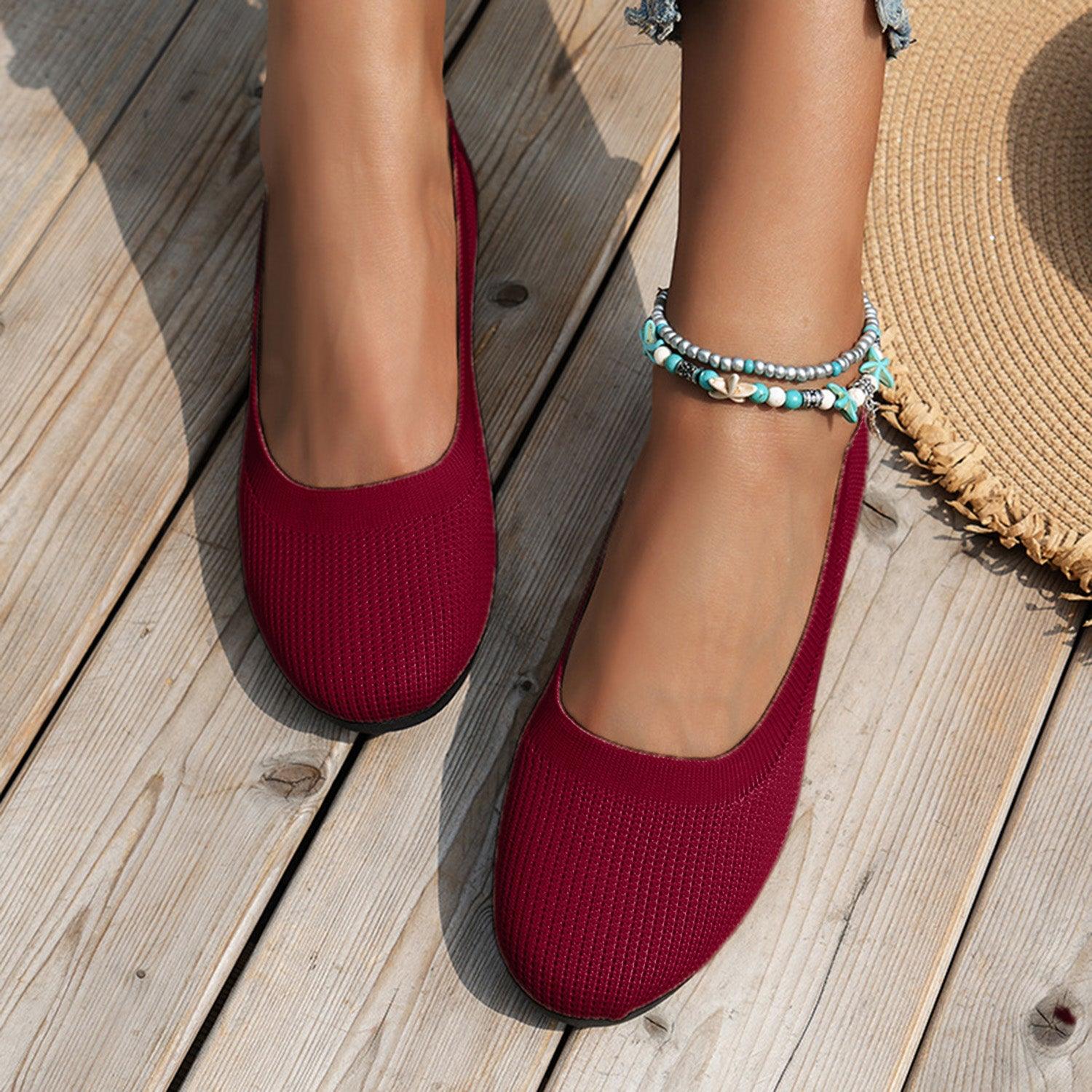 Round Toe Knit Ballet Flats - Clothes For Her Online Store