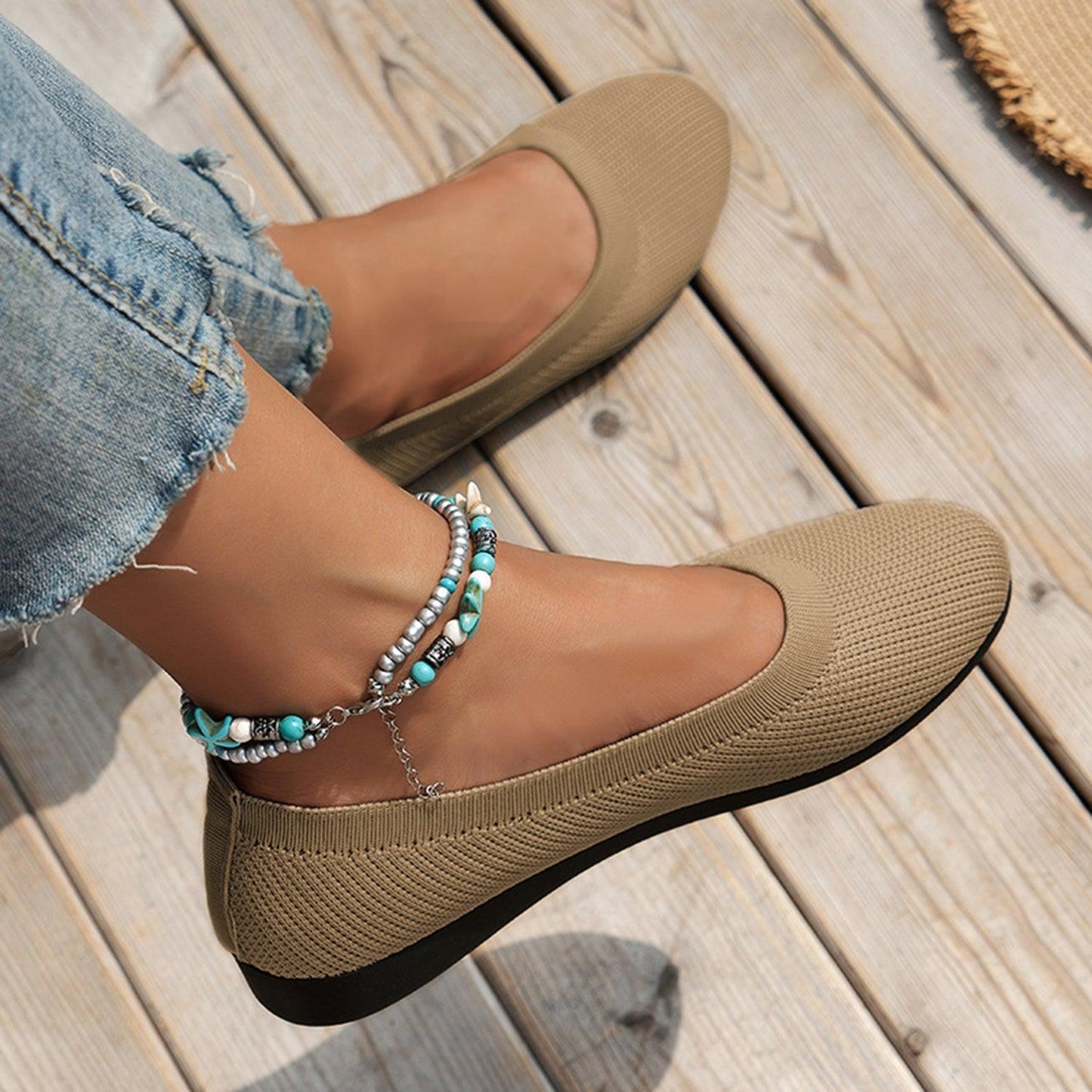 Round Toe Knit Ballet Flats - Clothes For Her Online Store