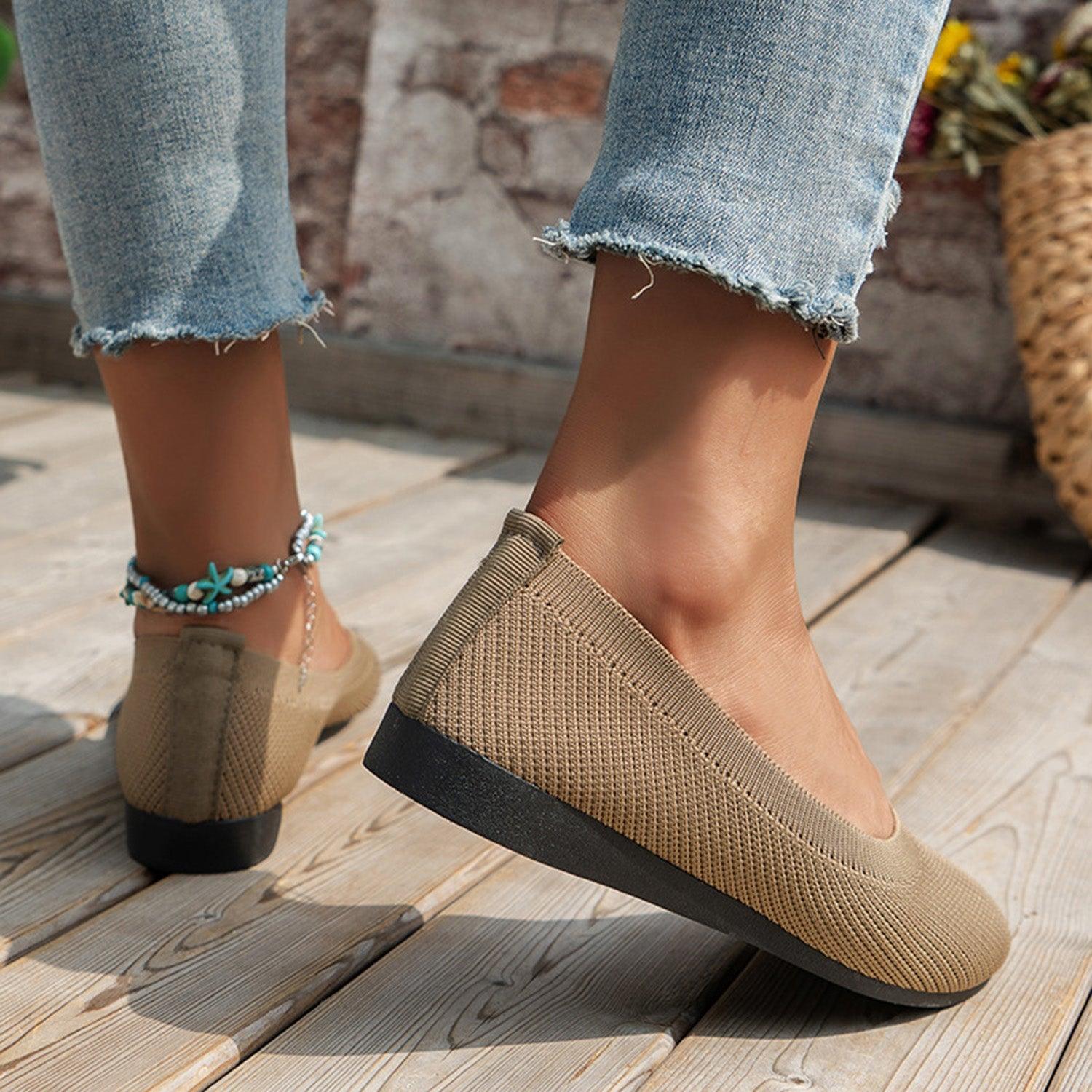 Round Toe Knit Ballet Flats - Clothes For Her Online Store