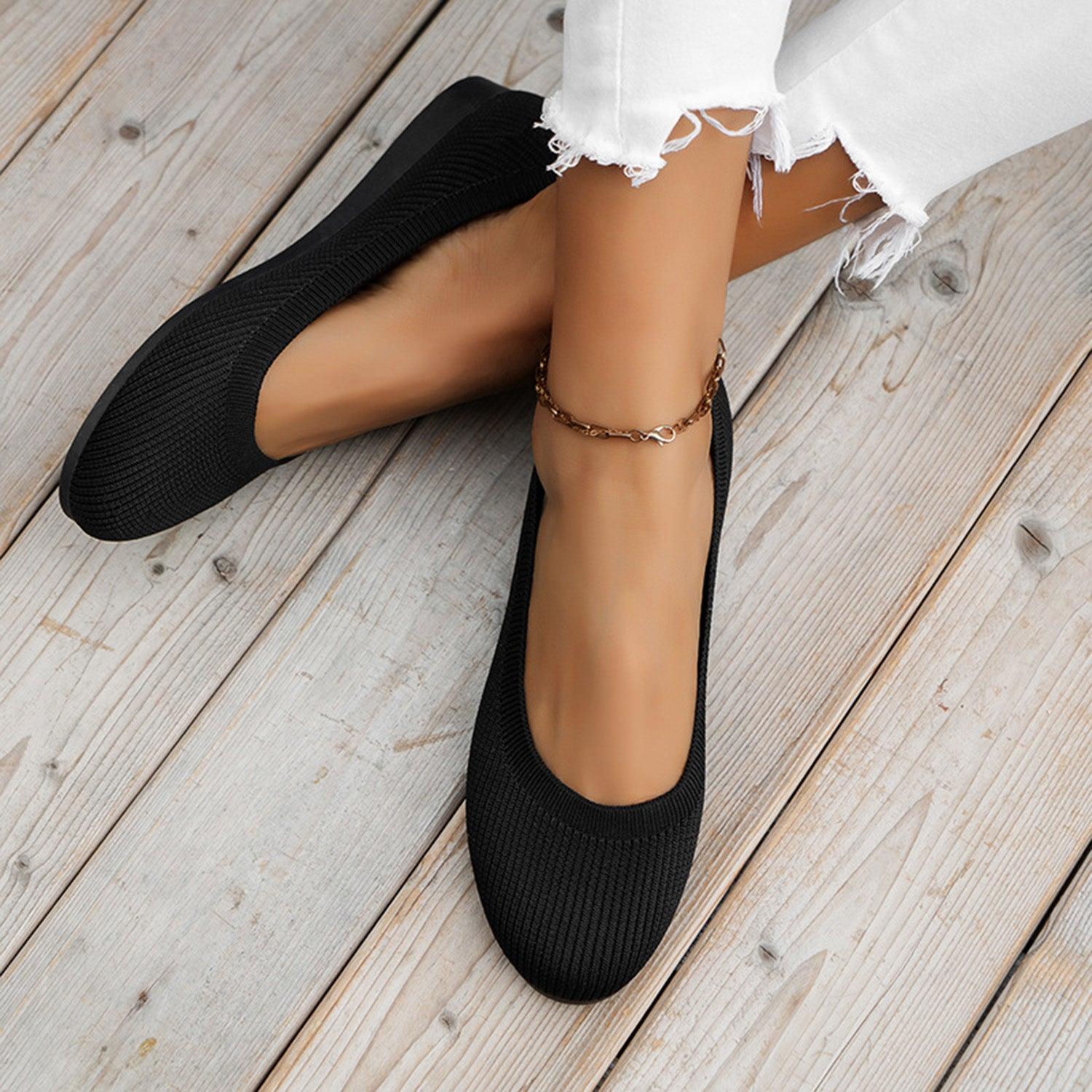 Round Toe Knit Ballet Flats - Clothes For Her Online Store
