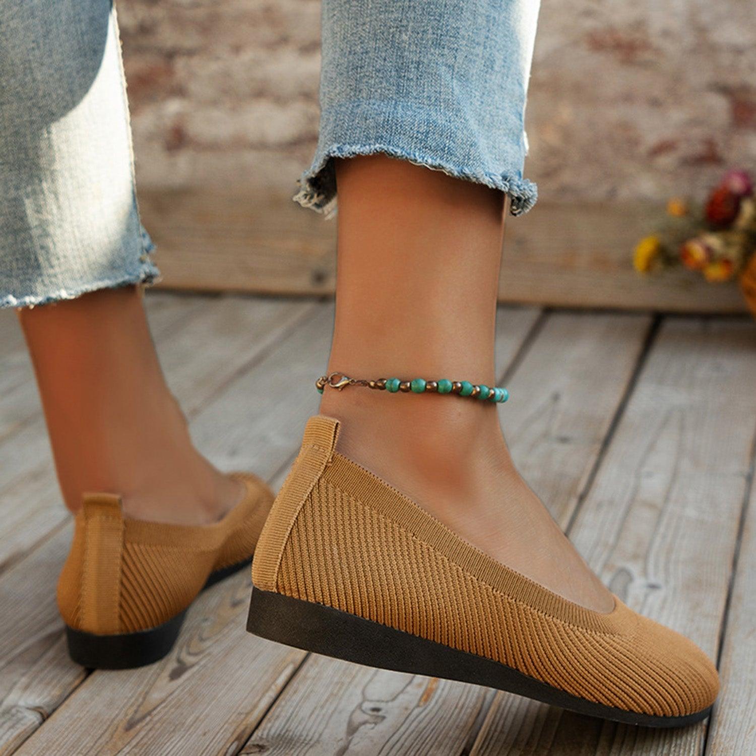 Round Toe Knit Ballet Flats - Clothes For Her Online Store