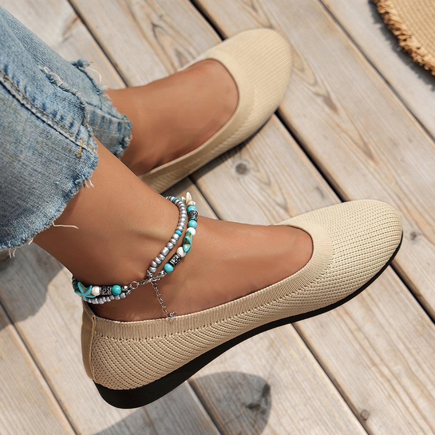 Round Toe Knit Ballet Flats - Clothes For Her Online Store