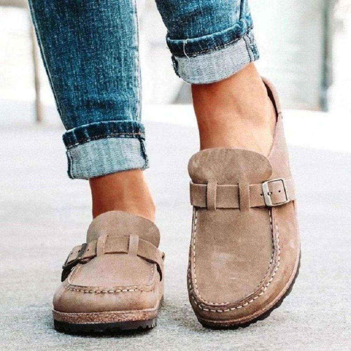 Round Toe Low Heel Buckle Loafers - Clothes For Her Online Store