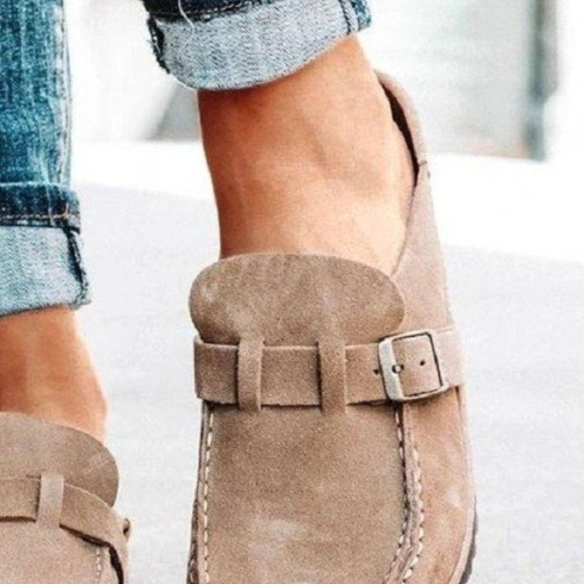 Round Toe Low Heel Buckle Loafers - Clothes For Her Online Store