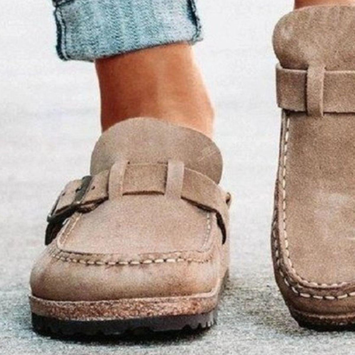 Round Toe Low Heel Buckle Loafers - Clothes For Her Online Store