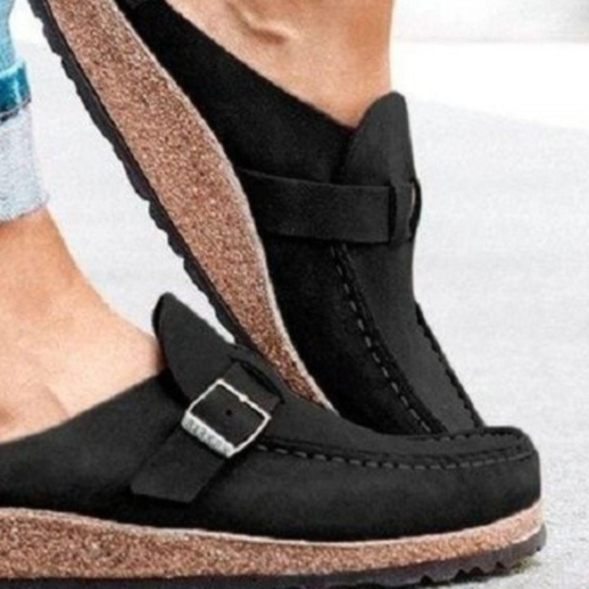 Round Toe Low Heel Buckle Loafers - Clothes For Her Online Store