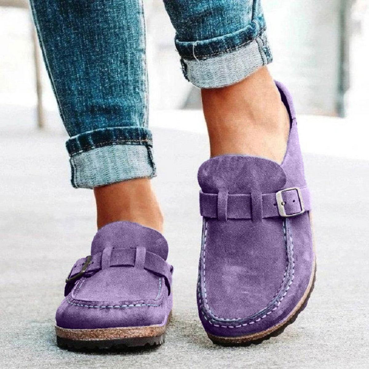 Round Toe Low Heel Buckle Loafers - Clothes For Her Online Store
