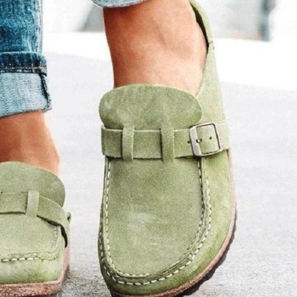 Round Toe Low Heel Buckle Loafers - Clothes For Her Online Store