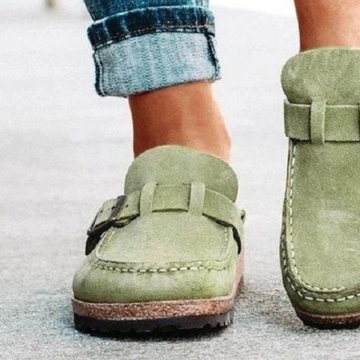 Round Toe Low Heel Buckle Loafers - Clothes For Her Online Store