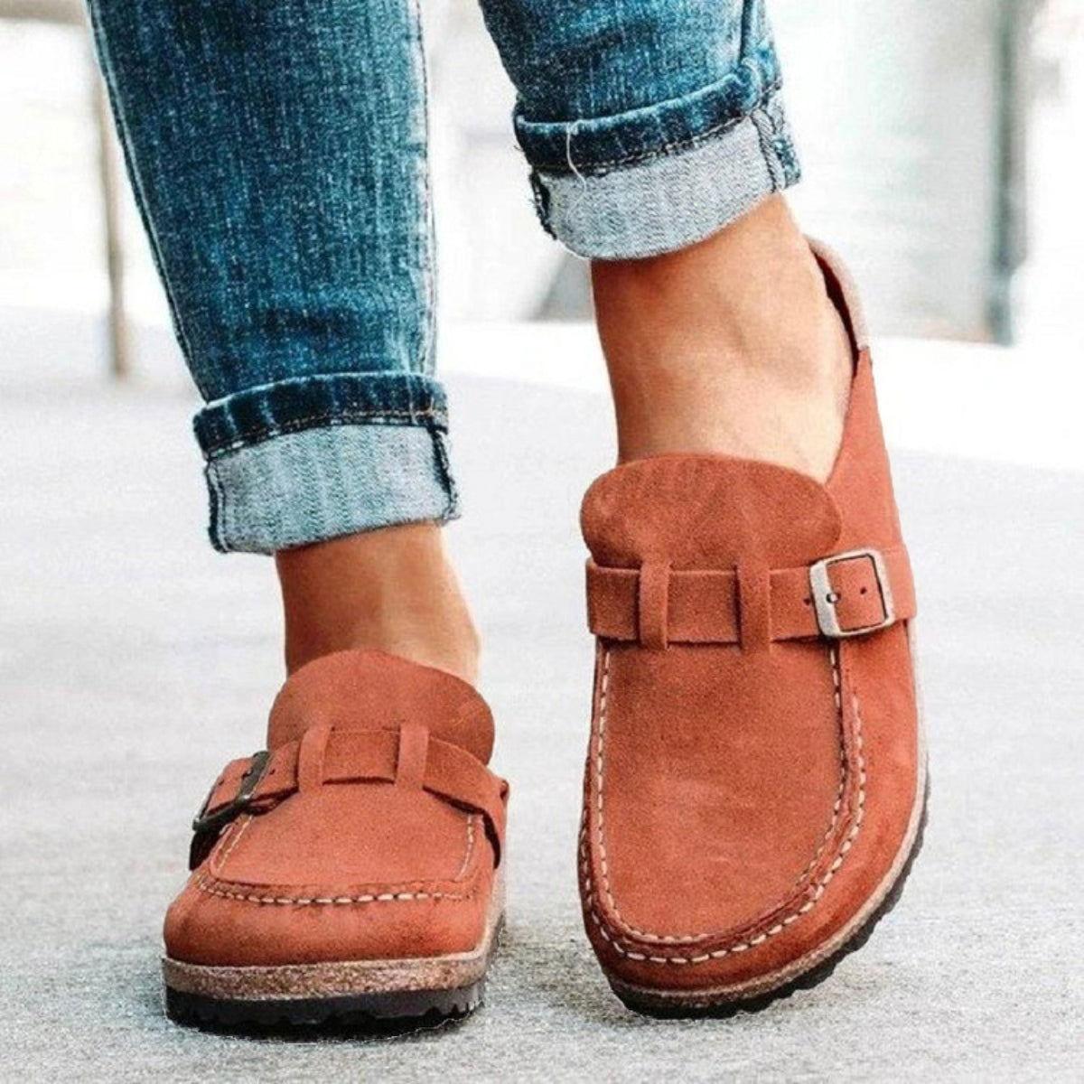 Round Toe Low Heel Buckle Loafers - Clothes For Her Online Store
