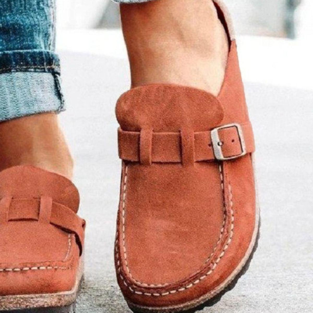 Round Toe Low Heel Buckle Loafers - Clothes For Her Online Store