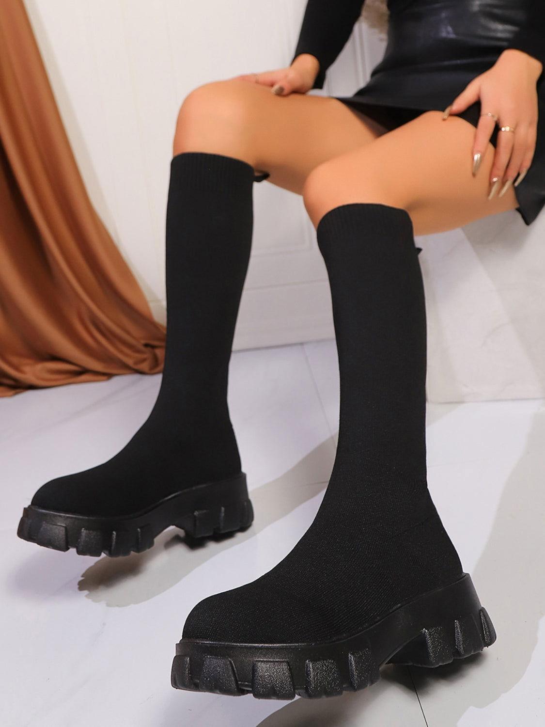 Round Toe Platform Woven Boots - Clothes For Her Online Store