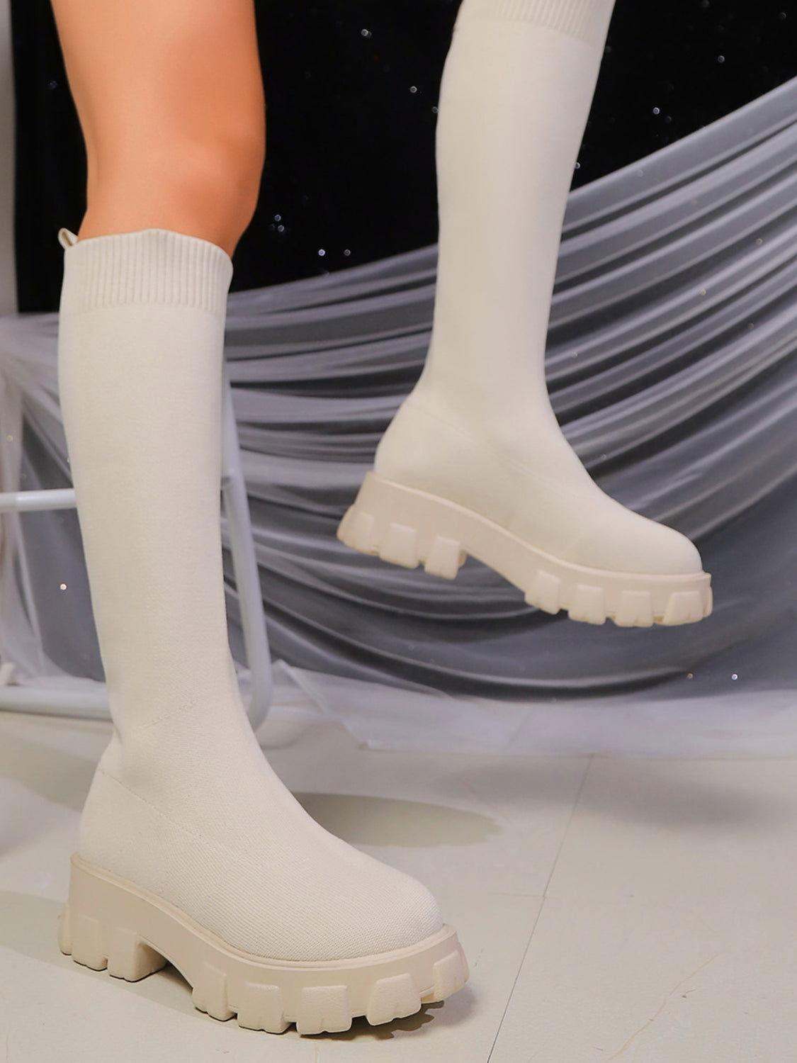 Round Toe Platform Woven Boots - Clothes For Her Online Store
