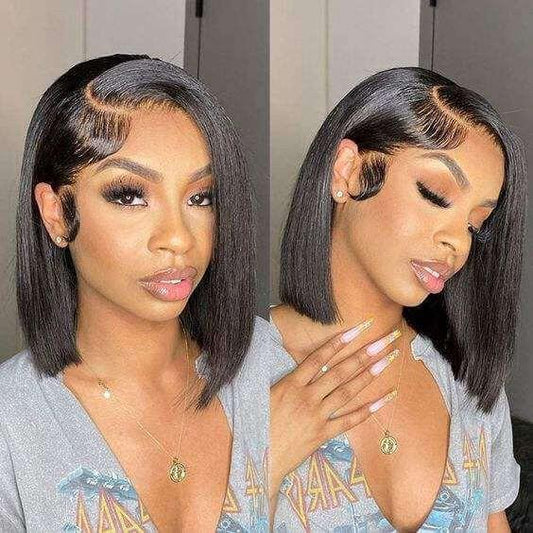 Royce Short Bob Transparent Lace Human Hair Wig,10-16 Inch Bone Straight Brazilian Hair Wig,4x4 13x4 Bob Wigs For Black Women - Clothes For Her Online Store