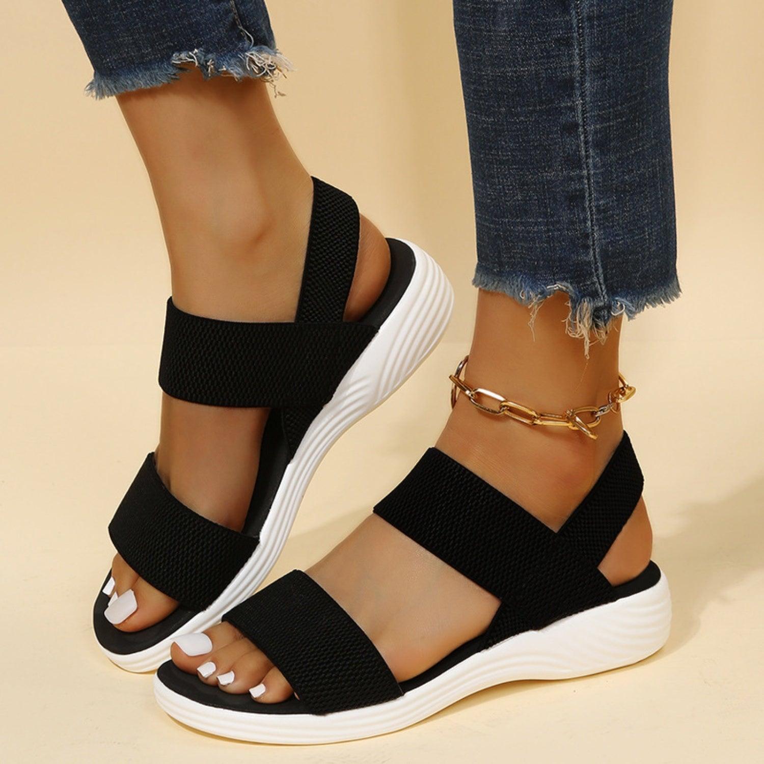 Rubber Open Toe Low Heel Sandals - Clothes For Her Online Store