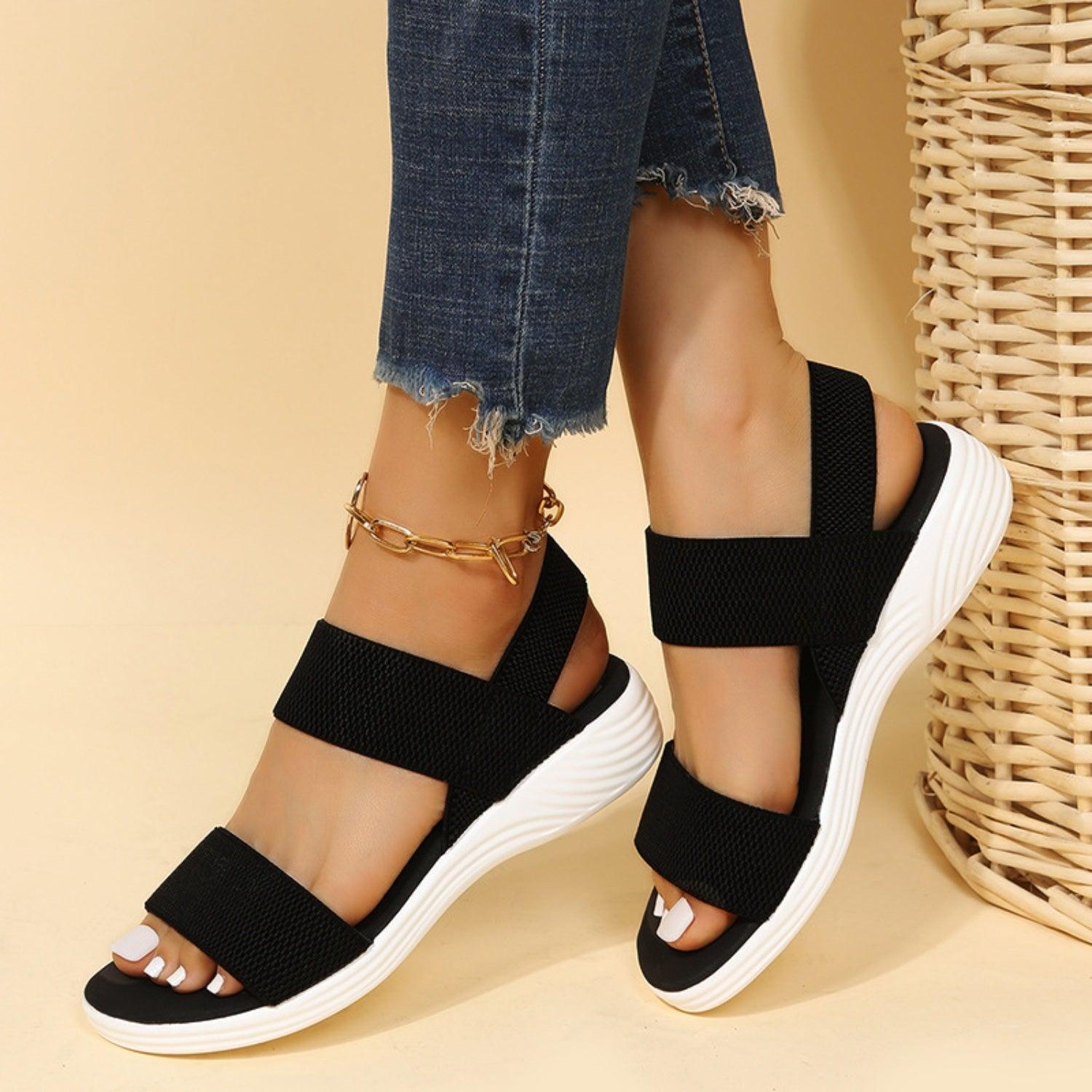 Rubber Open Toe Low Heel Sandals - Clothes For Her Online Store