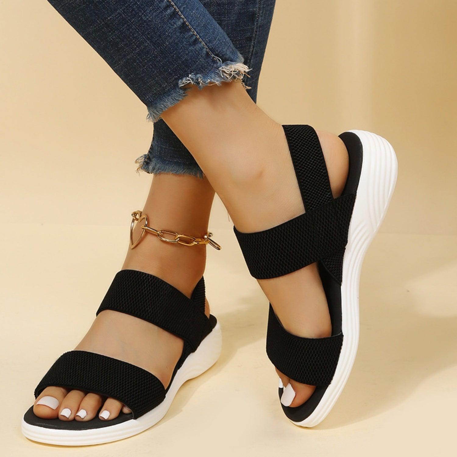 Rubber Open Toe Low Heel Sandals - Clothes For Her Online Store