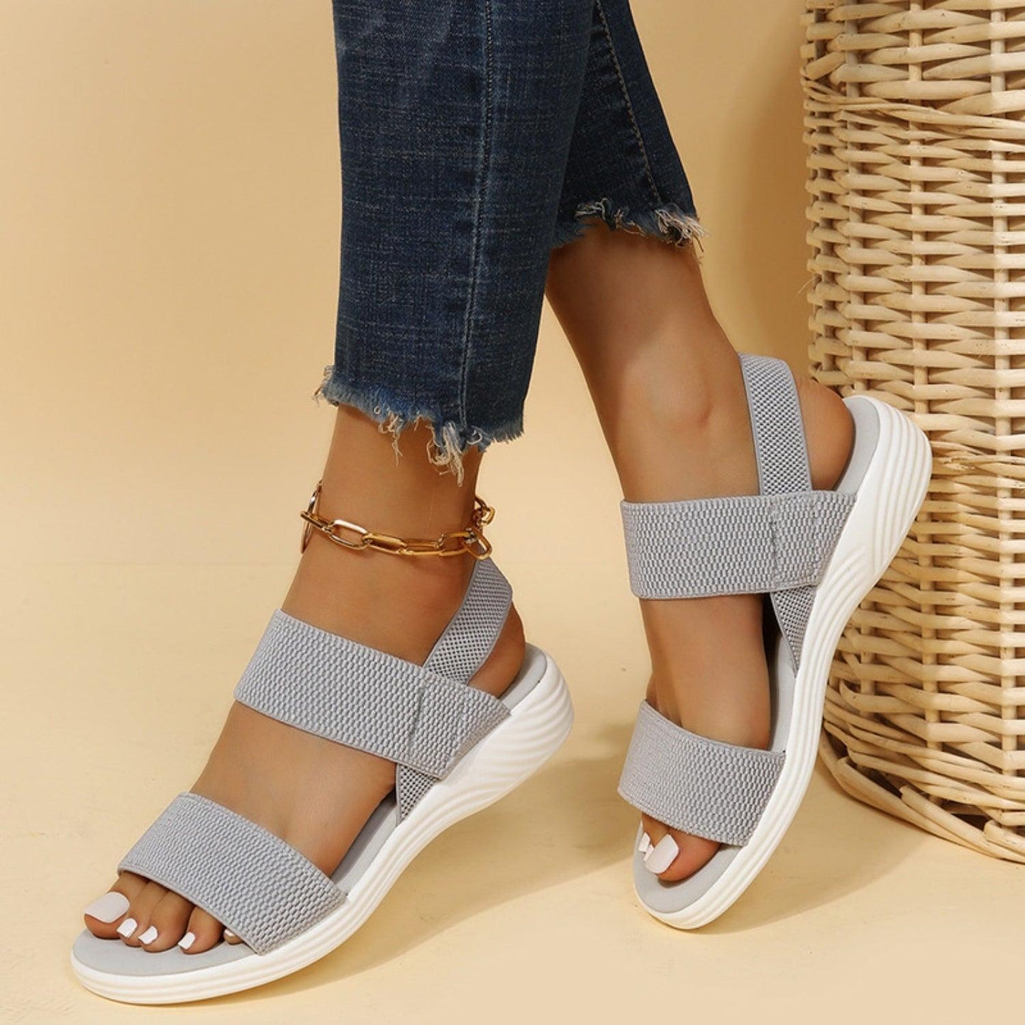 Rubber Open Toe Low Heel Sandals - Clothes For Her Online Store