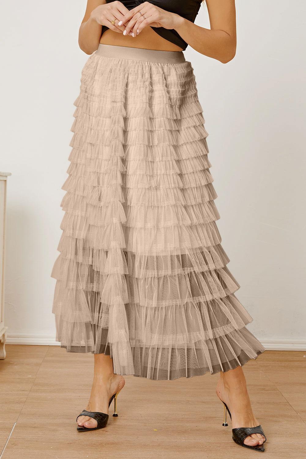 Ruched High Waist Tiered Skirt - Clothes For Her Online Store