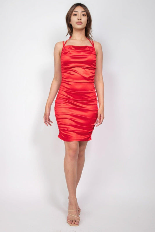 Ruched Mini Bodycon Halter Dress - Clothes For Her Online Store