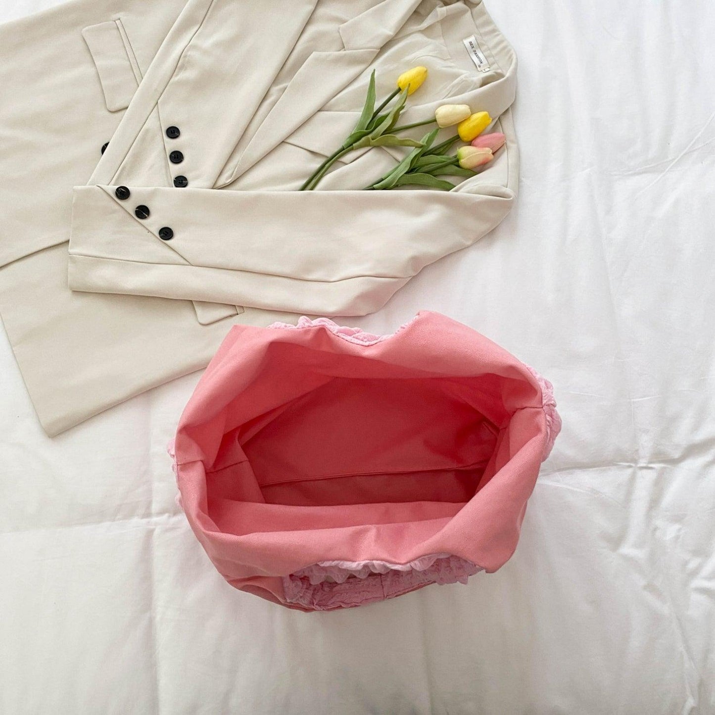 Ruched Polyester Large Handbag - Clothes For Her Online Store