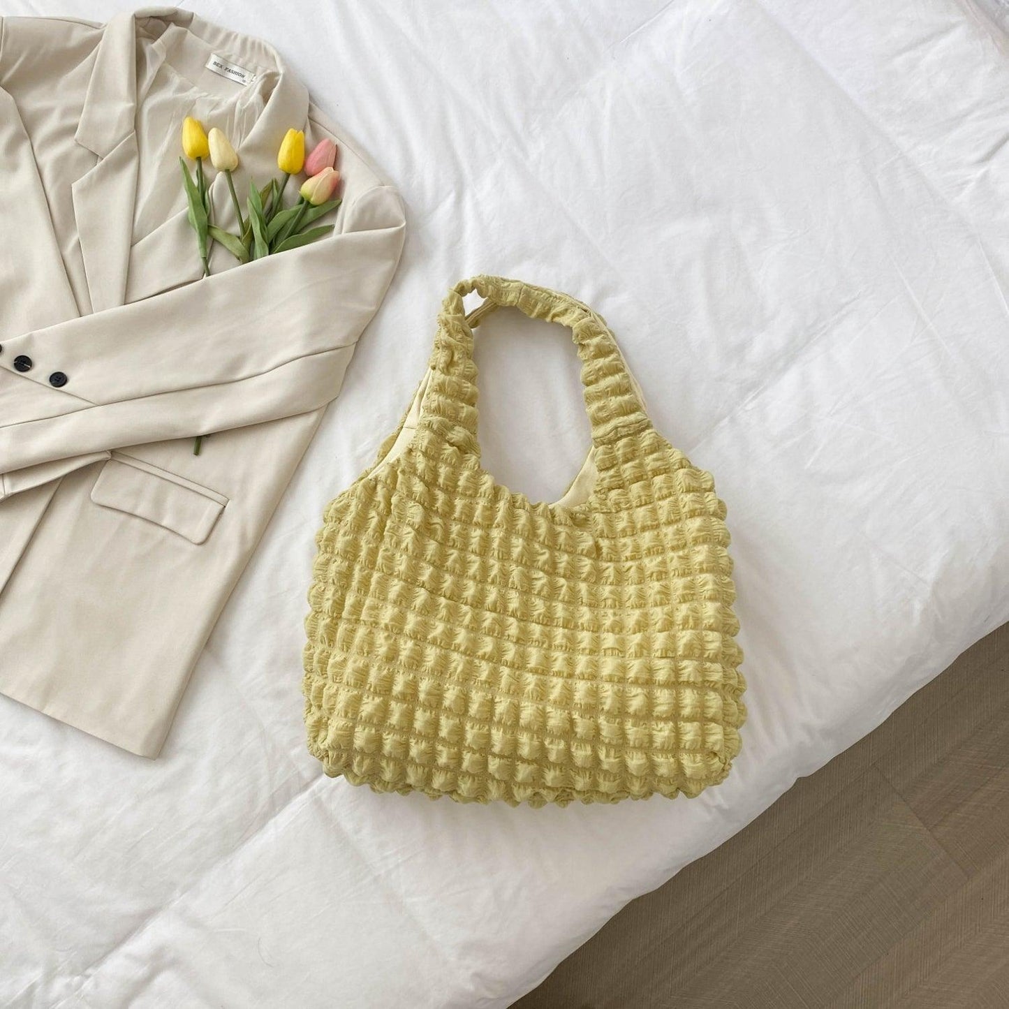 Ruched Polyester Large Handbag - Clothes For Her Online Store