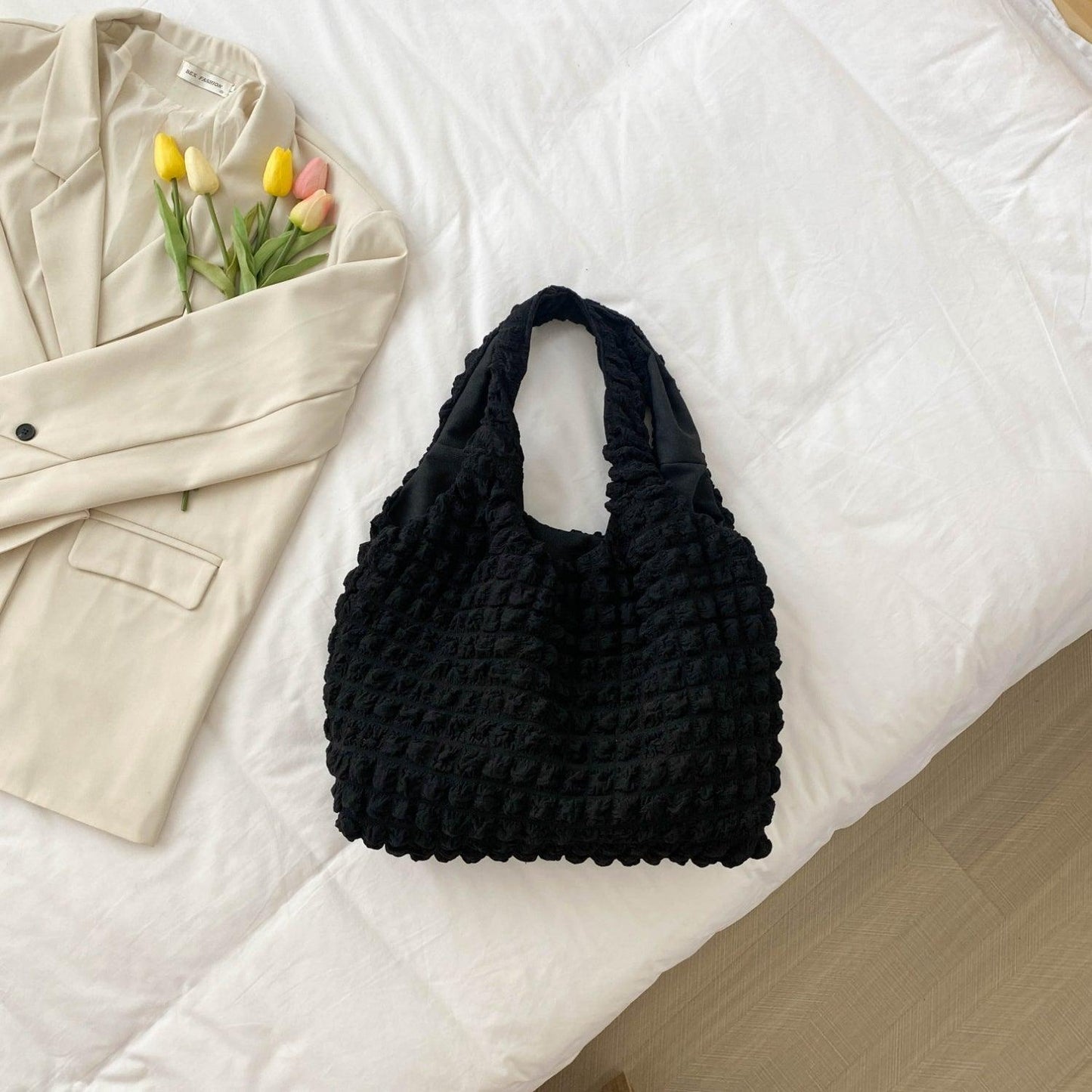 Ruched Polyester Large Handbag - Clothes For Her Online Store