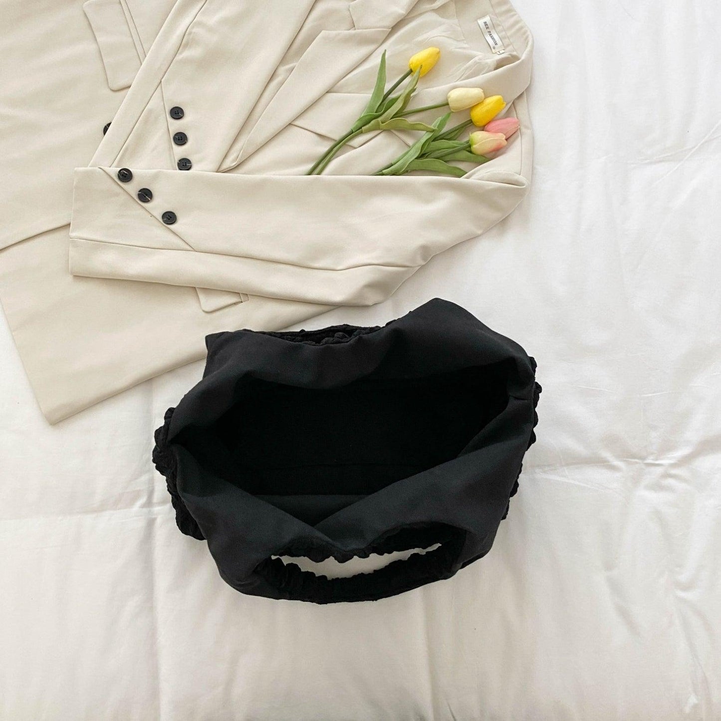 Ruched Polyester Large Handbag - Clothes For Her Online Store