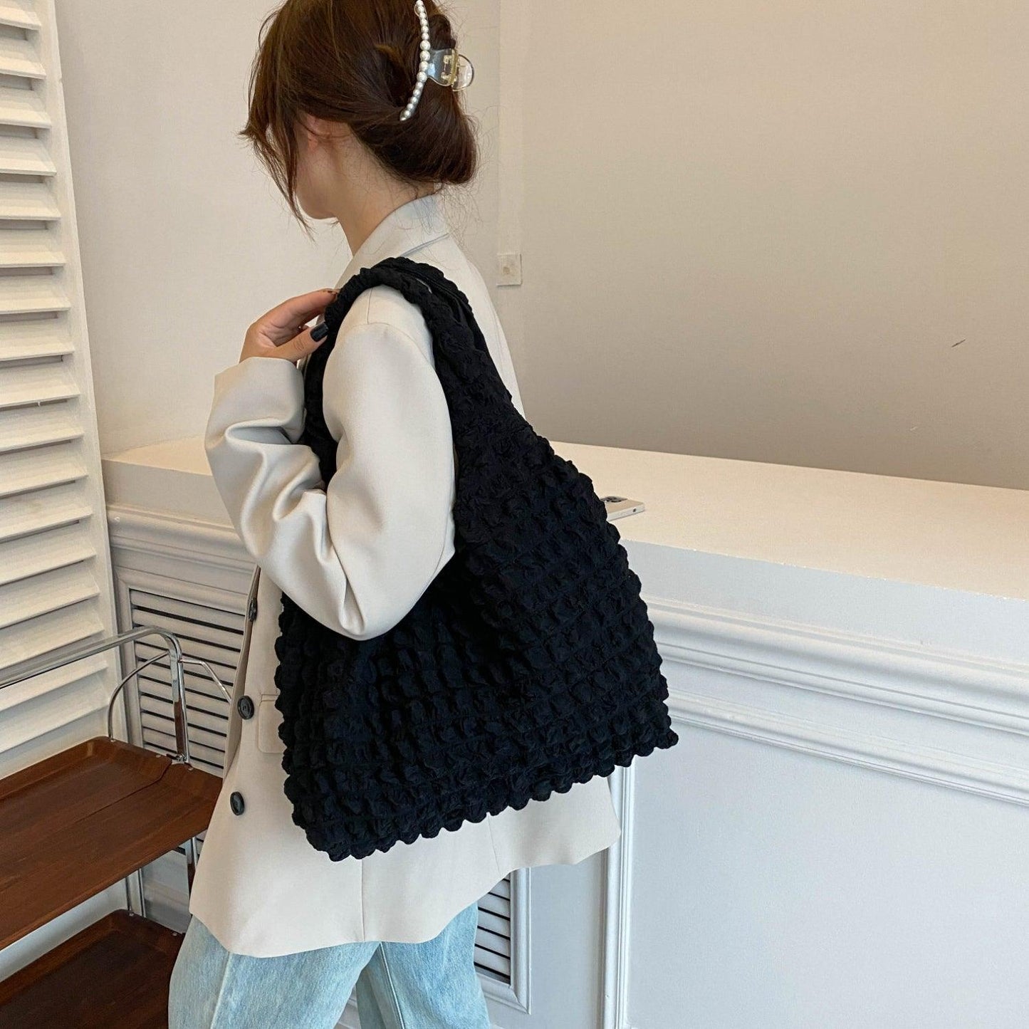 Ruched Polyester Large Handbag - Clothes For Her Online Store