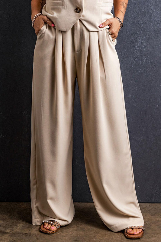 Ruched Wide Leg Pants with Pockets - Clothes For Her Online Store
