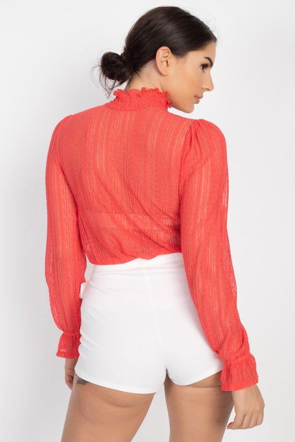 Ruffle Mock Neck Lace Top - Clothes For Her Online Store
