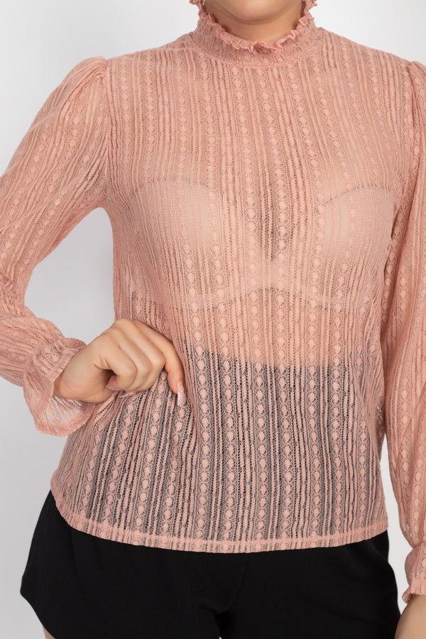Ruffle Mock Neck Lace Top - Clothes For Her Online Store