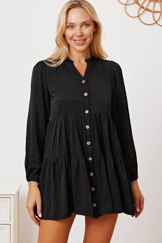 Ruffled Button Up Long Sleeve Tiered Shirt - Clothes For Her Online Store