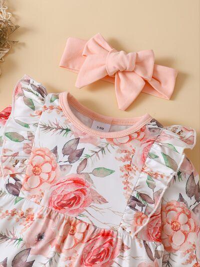 Ruffled Floral Round Neck Jumpsuit with Headband - Clothes For Her Online Store