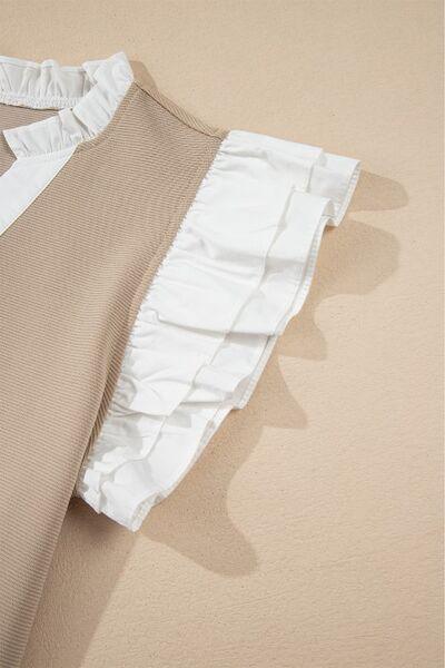Ruffled Notched Cap Sleeve Top - Clothes For Her Online Store