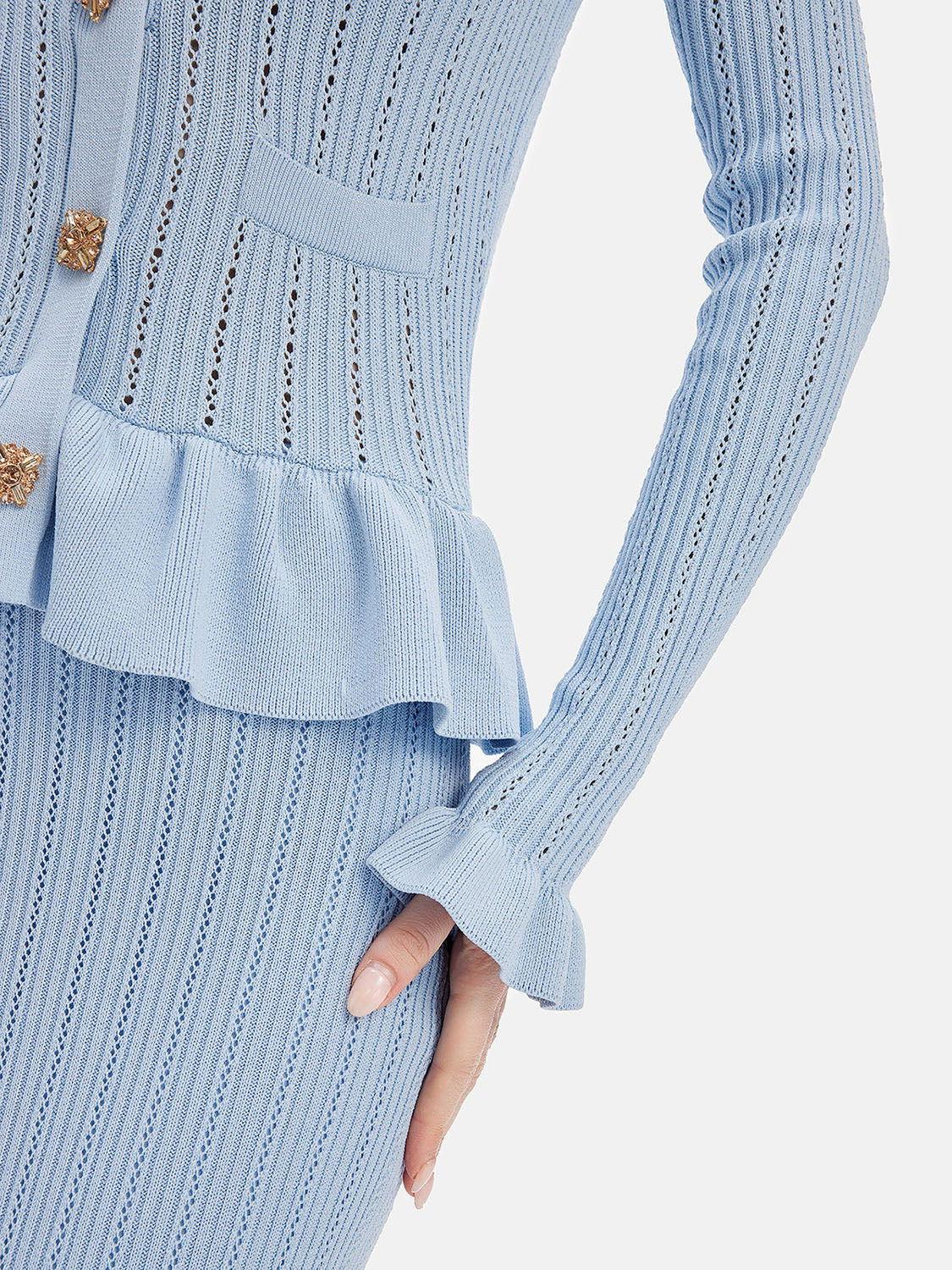 Ruffled V-Neck Top and Midi Skirt Sweater Set - Clothes For Her Online Store